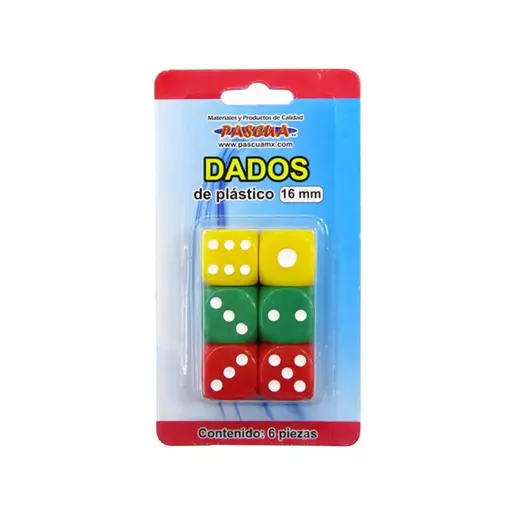 Dados Pascua Plastico Multicolores 16mm BL6 cada uno