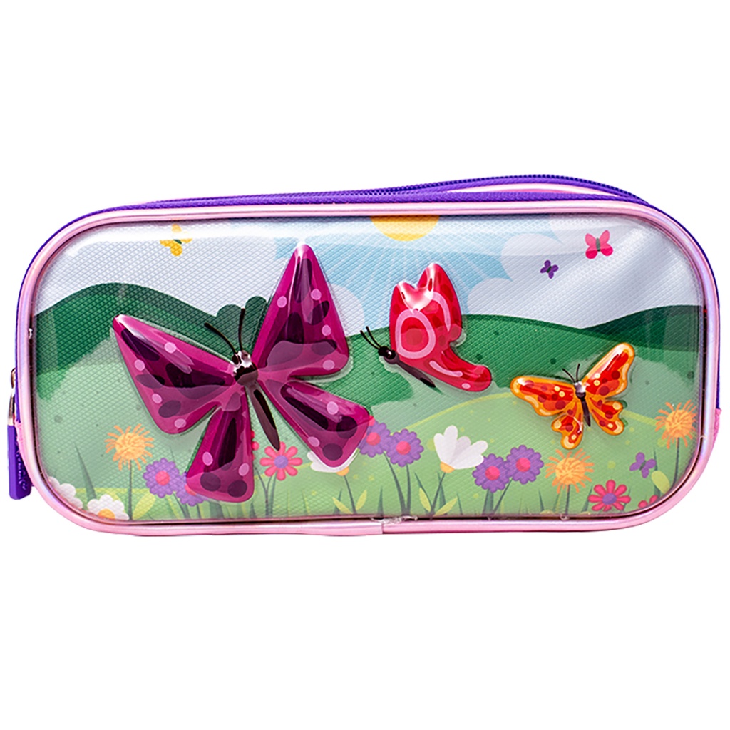 Lapicera Doble Cierre Gepack Mariposas Rosa Con Morado