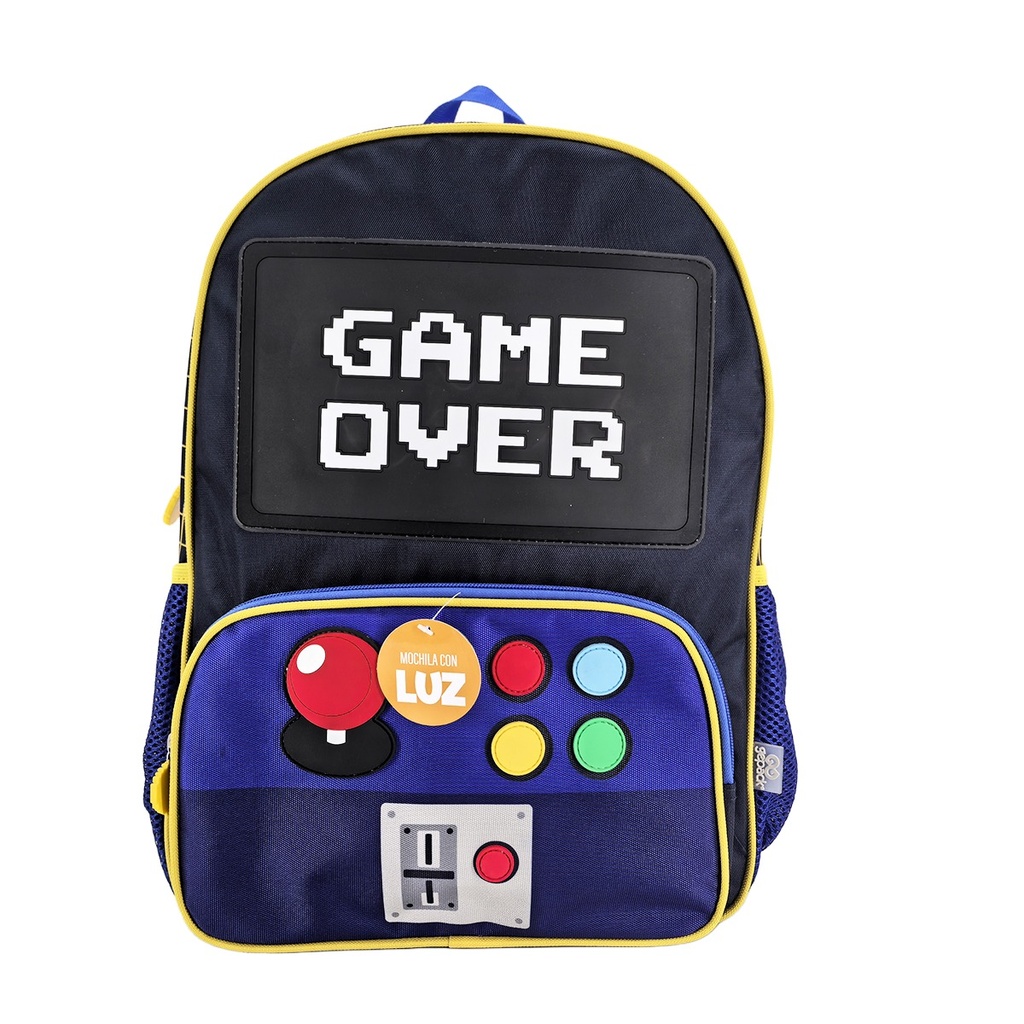 Mochila Gepack Game Over Azul Con Negro Con Luz
